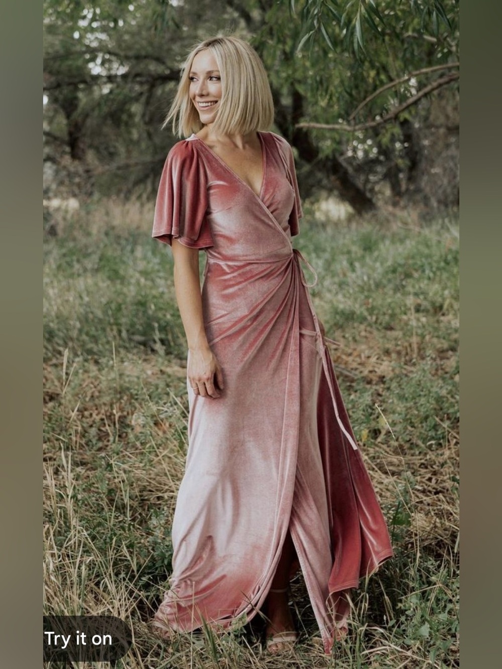 Roolee Wrap Velvet Maxi Dress in Dusty Rose
